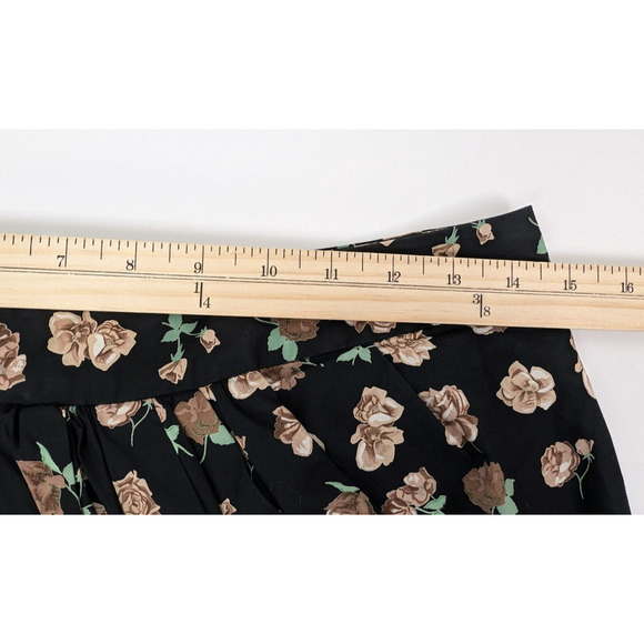 THAKOON Ruched Front Silk Floral Rose Black Brown Mini Skirt Sz 6 Retro - Picture 11 of 12